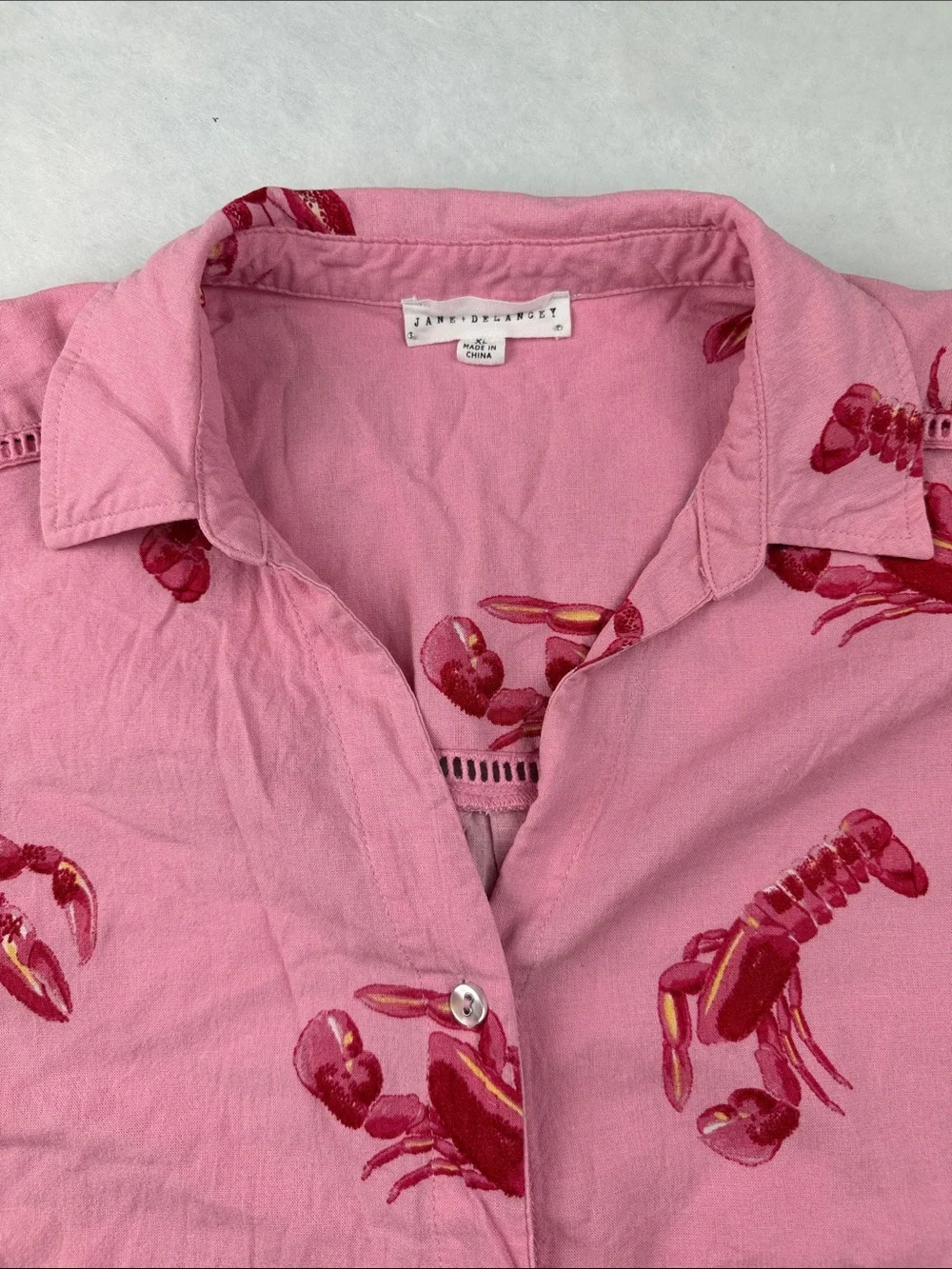 Pink Lobster Linen Viscous Print Button-Down Shirt SzXL - Picture 5 of 12